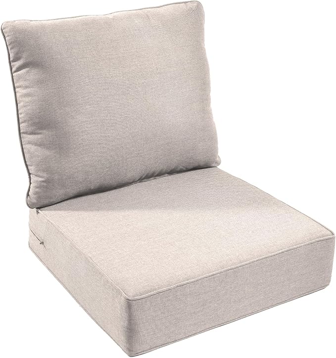 Outdoor Chair Cushion Set, 24x24 Waterproof Patio Chair Cushions, 6" Thickened Seat Cushion for Outdoor Chair and Couch, Include 1 Seat & 1 Back Cushion, Thick/Beige