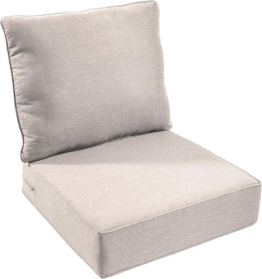 Outdoor Chair Cushion Set, 24x24 Waterproof Patio Chair Cushions, 6" Thickened Seat Cushion for Outdoor Chair and Couch, Include 1 Seat & 1 Back Cushion, Thick/Beige