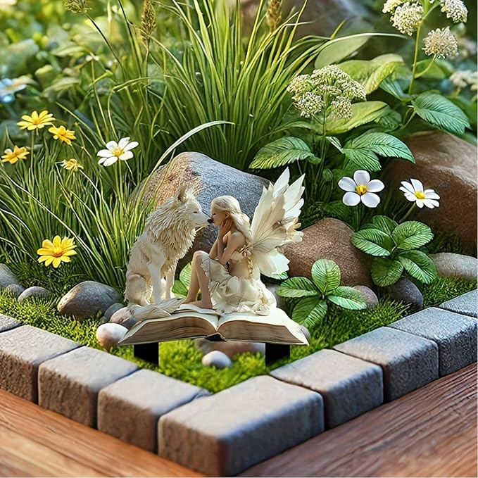 Bohemian Fairy Flower Pot Decor, Fairy Garden Accessories for Home or Garden (Wolf Elf)