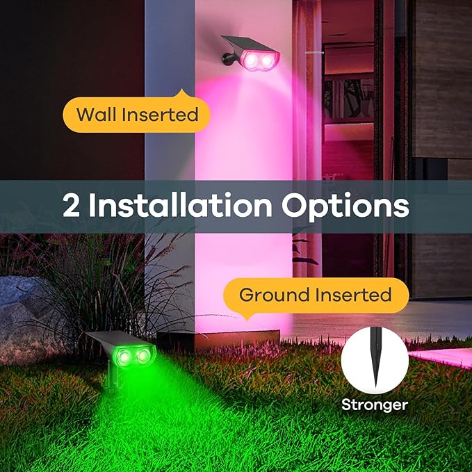 Linkind Solar Lights Outdoor Waterproof IP65, StarRay RGB Solar Spot Lights Outdoor, Color Changing Outdoor Solar Lights for Yard, Garden, Pathway, Holiday Decorations (Multicolor, 4 Pack)