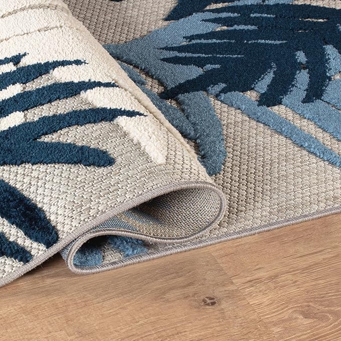 Rugshop Navy Lucca Contemporary Floral Indoor/Outdoor Area Rug Durable Polypropylene, Weather Resistant, Easy to Clean for Backyard, Deck and Outdoor Lounge 8'8" x 12'