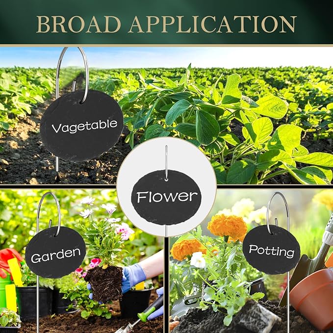 10-Pack Marble Oval Garden Markers,Weatherproof Metal Plant Labels Large Planting Seedling Stake Signs, for Seedlings Herbs Vegetable Greenhouse Gifts with White Marker Pen Labels