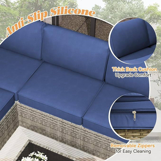 Patio Cushions for Outdoor Furniture,Water-Resistant Outdoor Cushions for 6 Seat Outdoor Sectinal,25.3"×25.3" Deep Seat Sofa Cushions, 14-Piece Outdoor Couch Cushions,Deep Blue