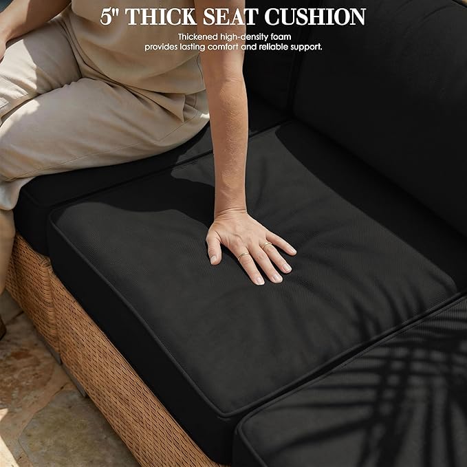 Outdoor Replacement Cushions for Patio Furniture, 5" Foam High-Density, 14-Piece Water-Resistant Outdoor Cushion for 6-Seat Sectional Patio Conversation Sets, Liner&Cover
