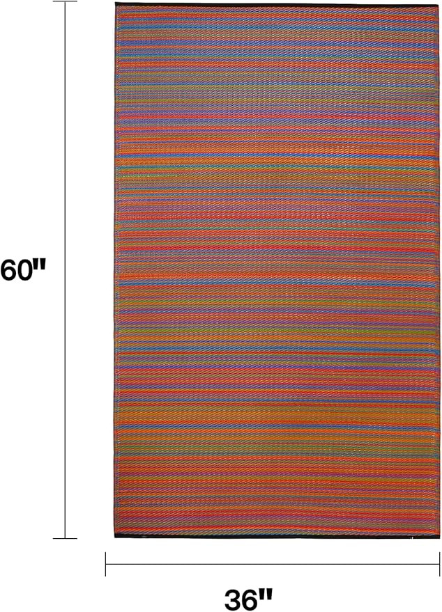 Fab Habitat Outdoor Rug - Waterproof, Fade Resistant, Crease-Free - Premium Recycled Plastic - Striped - Porch, Deck, Balcony, Mudroom, Laundry Room, Patio - Cancun - Multicolor - 3 x 5 ft