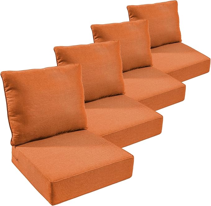 Outdoor Furniture Cushions, 6 inch Thick Seat Cushions for Outdoor Furniture, Waterproof 22x24 Patio Couch Cushions, Replacement Chair/Sofa Cushion, Include 4 Back & 4 Seat Cushion, Thick/Orange