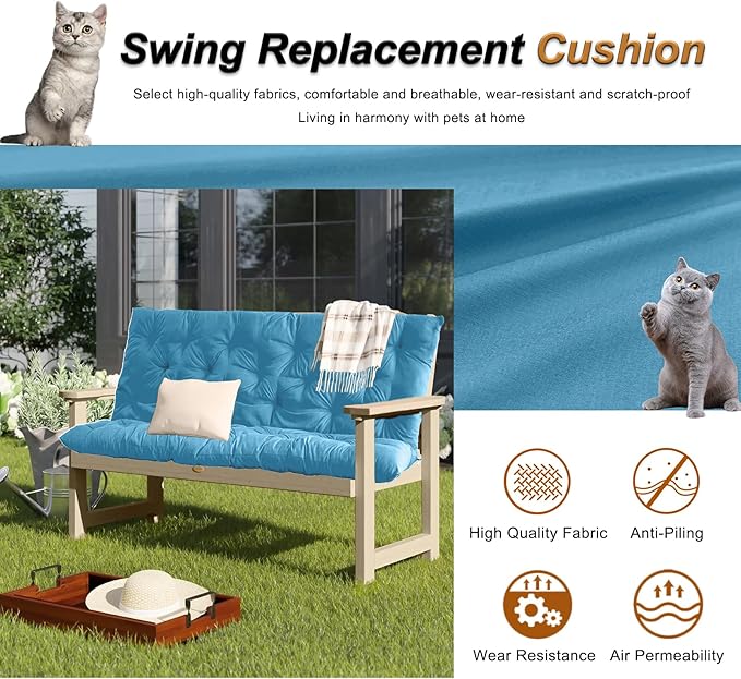 2-3 Seat Swing Replacement Cushion, Outdoor Bench Cushions with Backrest Thicken 4", Patio Furniture Garden Porch Loveseat Glider Pad Anti-Fading Waterproof (Sky Blue, 40x40in)
