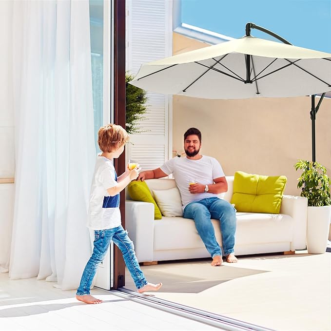 10 Ft Offset Cantilever Patio Umbrella - Fade-Resistant Shade Umbrella Outdoor Patio Canopy with Cross Base for Garden, Lawn, Deck, Yard or Pool by Pure Garden (Cream)