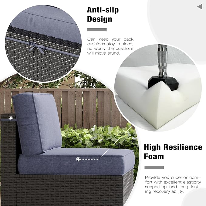 LayinSun Outdoor Furniture Replacement Cushions for 6 Seat Patio Rattan Wicker Sectional Conversation Sofa Set, 14-Piece Cushions Set
