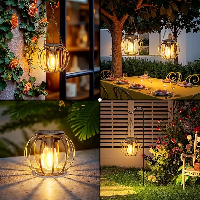 KOOPER Solar Lanterns Outdoor Waterproof, Upgraded Bronze Metal Hanging Solar Lights Outdoor Lanterns, Brighter Auto On/Off Outdoor Hanging Lantern for Yard Patio Pathway Porch Garden Decor 2 Pack