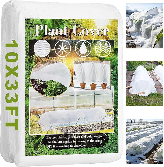 Plant Covers Freeze Protection, 10x33FT Reusable Thickened Winter Floating Row Covers, Frost Cloth Blanket Shade Cloth Garden Fabric Plant Cover for Raised Beds Vegetables Insect Winter Frost