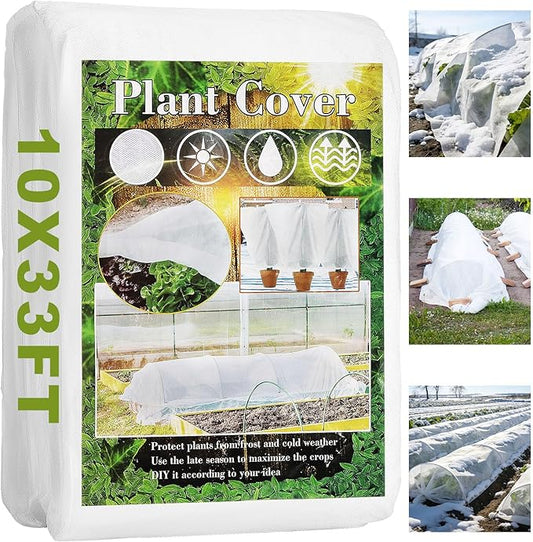 Plant Covers Freeze Protection, 10x33FT Reusable Thickened Winter Floating Row Covers, Frost Cloth Blanket Shade Cloth Garden Fabric Plant Cover for Raised Beds Vegetables Insect Winter Frost