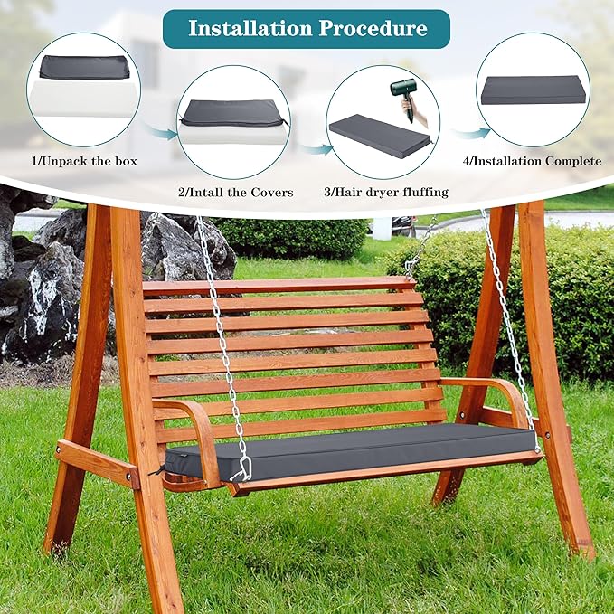Outdoor Bench Cushions 59 x 18 Inch Thick Waterproof Porch Swing Cushions with Tie Patio Furniture Chair Cushion Bench Pad Color Fastness Backyard Seat Pads Dark Grey