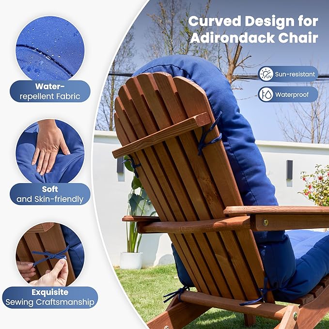 Amopatio Adirondack Chair Cushions 4" Thick Set - Outdoor Cushions for Patio Furniture, Contoured Design with Anti-Slip Straps & Water-Resistant Fabric for Adirondack Chairs, Navy Blue