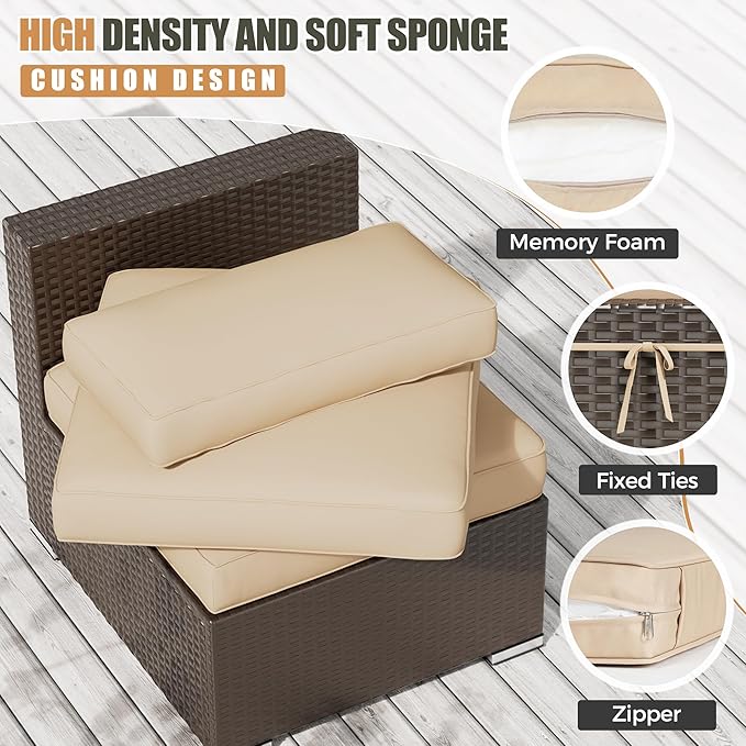 Oakcloud Oakmont Outdoor Replacement Cushions for Patio Furniture,Water-Resistant Cushion for Patio Conversation Set,9-Piece Cushions for 4-seat Outdoor Sectional Sofa(Light Brown)