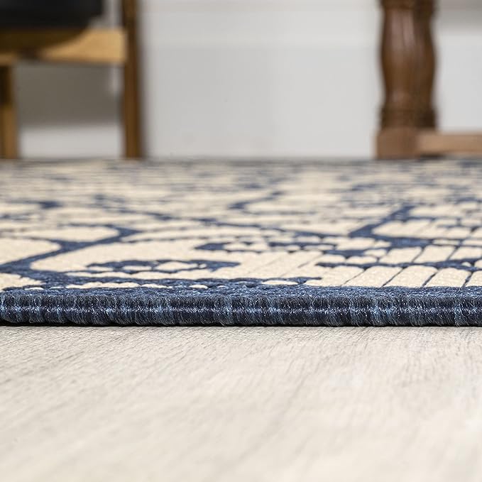 JONATHAN Y Vintage Filigree Indoor Outdoor Area Rug 9X12 Navy/Beige, Madrid Textured Weave for Backyard, Patio, Porch, Easy-Cleaning, High Traffic, Pet-Friendly, Non-Shedding (SMB107G-9)