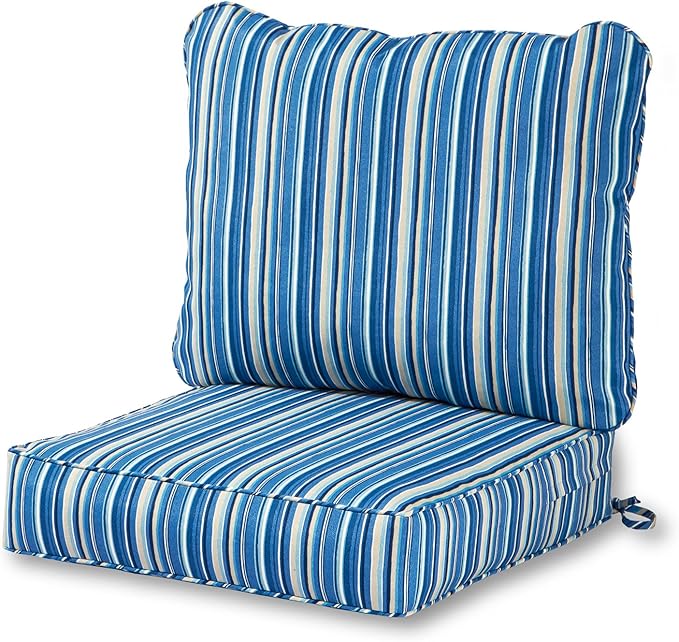 Greendale Home Fashions 2-Piece Outdoor Deep Seat Cushion Set, Steel Blue Stripe