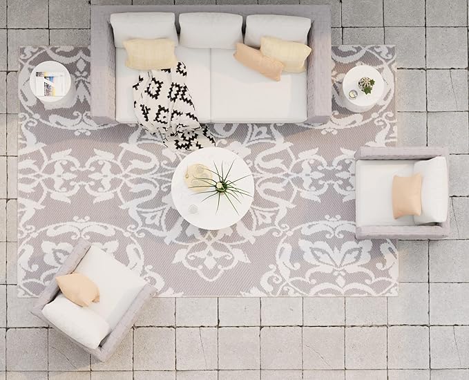 Mad Mats Traditional Outdoor Rug, Reversible Plastic Mat (6' x 9', New Wrought Iron - Cool Silver)