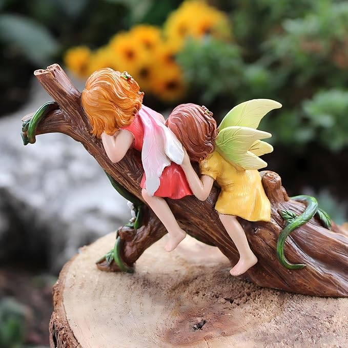 Fairy Garden Figurine, Sleeping on Tree Branch, Miniature Figurine for Plant Pots & Fairy Garden Decor, Resin Outdoor Decor, Unique Gift for Girls
