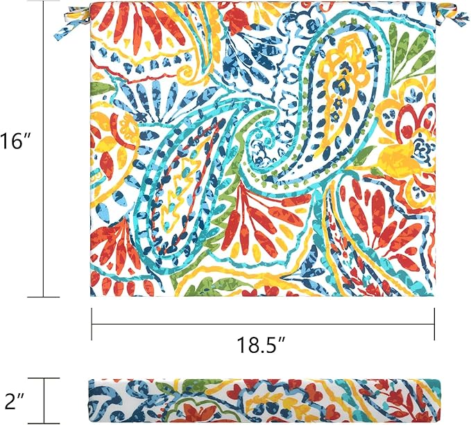 LVTXIII Outdoor Chair Cushions, Fade-Resistant Patio Furniture Cushions Outdoor Square Chair Pads with Ties for Dining Chairs and Garden Furniture Decoration, 18.5"x16"x2" Set of 2, Paisley Multi