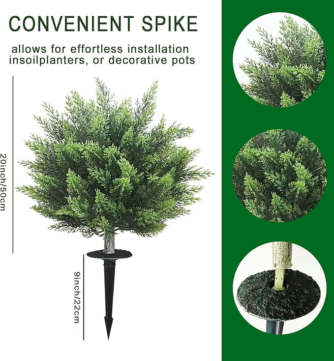 28inch Artificial Topiary Tree Set of 2 Beautiful Realistic Faux Cedar Pines Christmas Trees UV Rated Fake Shrubs for Front Porch Faux Plants Indoor and Outdoor Decor