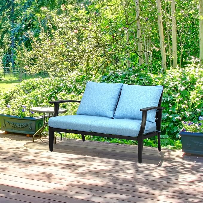 Aoodor 25" x 25" Patio Deep Seat Cushion Set, Water Resistant & Fade Resistant Outdoor Furniture Cushions with Adjustable Straps for Patio, Deck, Garden, Lake Blue