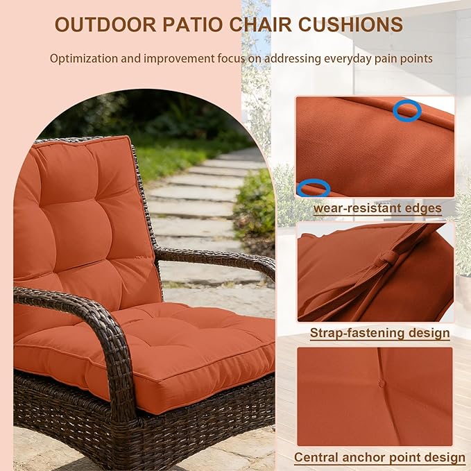 2 Piece Outdoor Patio Chair Cushions, Fade Resistant Outdoor Cushions for Patio Furniture, 6 inch Thickened Rocking Chair Cushions Set (Orange, 24x24x6 inch - 2 Pieces)