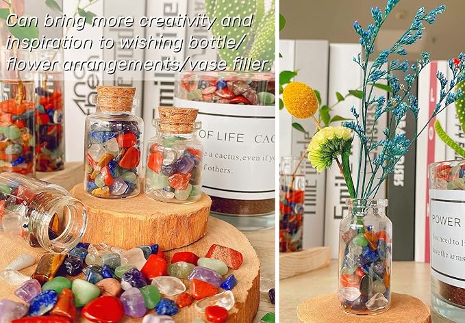 7 Chakra Mixed Crystal Polished Aquarium Gravel Stones Tumbled Stone Rocks Colorful Crushed Reiki Healing Crystals Quartz Home Betta Fish Tank Succulent Vase Filler Landscape Bottom Ornament 0.55lbs
