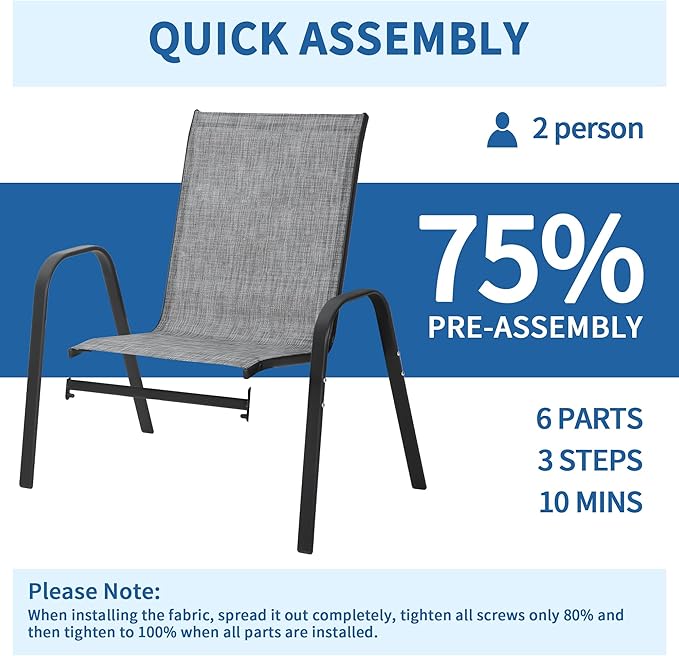 PIZZELLO Patio Chairs Set of 8 - Outdoor Stackable Dining Chairs for All Weather - Breathable Textilene Outdoor Chair Sets with Curved Armrests - 300Lbs Capacity - for Lawn Backyard Garden (Grey)