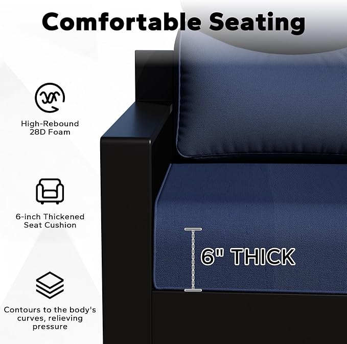 Joyside Outdoor Chair Cushions Set, 24x24 Inch Smile Patio Furniture Cushions, 6’’ Thick, Water Resistant & Fade Resistant, Outdoor Replacement Cushions for Seat and Sofa