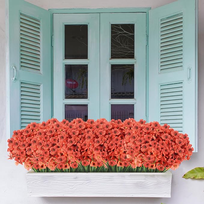 22 Bunches of Outdoor Artificial Flowers, UV Resistant Fake Flowers Artificial Silk Flowers with Plastic Plants for Indoor Outdoor Front Porch Hanging Planter Decoration (22, Orange)