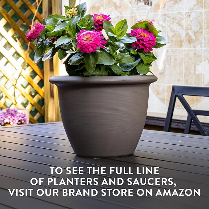 The HC Companies Sevilla Flower Planters - Durable Outdoor & Indoor Planter - Round Lightweight Self Watering Plant Pots for Herbs & More (12" Cottage Stone, Pack of 2)