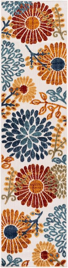 SAFAVIEH Washable Rug Outdoor Cabana Collection - 2' x 16' Runner, Cream & Red, Non-Shedding & Easy to Clean, Ideal for Patio, Backyard, Mudroom (CBN832A)