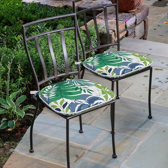 Outdoor Chair Cushions 16"x17" Set of 4, Water Resistant Patio Chair Pads with Ties, Seat Cushions for Home Garden Furniture Decoration, Islamorada Blue Green