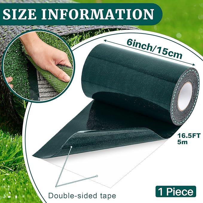 1 Roll 6 in x 16.5 ft Double Sided Turf Tape Artificial Grass Tape Self Adhesive Grass Rug Tape Artificial Turf Tape for Lawn Garden Carpet Connecting Outdoor Carpet