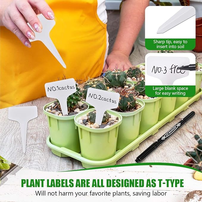 WSSROGY 120 Pcs T-Type Plastic Garden Plant Labels Tags Markers with Marker Pens for Outdoor Plants Name