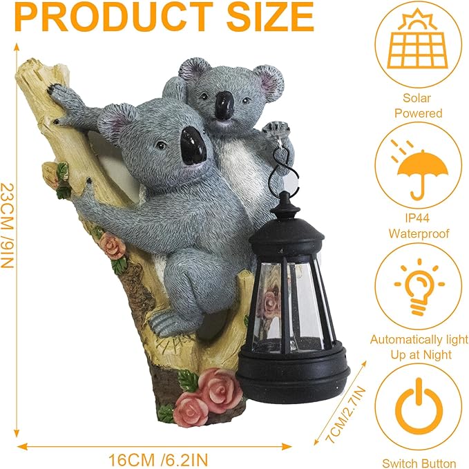 Koala Tree Hugger Garden Statue Outdoor Decorative Sculpture, Solar Lantern Outdoor Waterproof, Garden Decorations Home Patio Yard Outdoor, Relaxed Koala Gifts for Mom