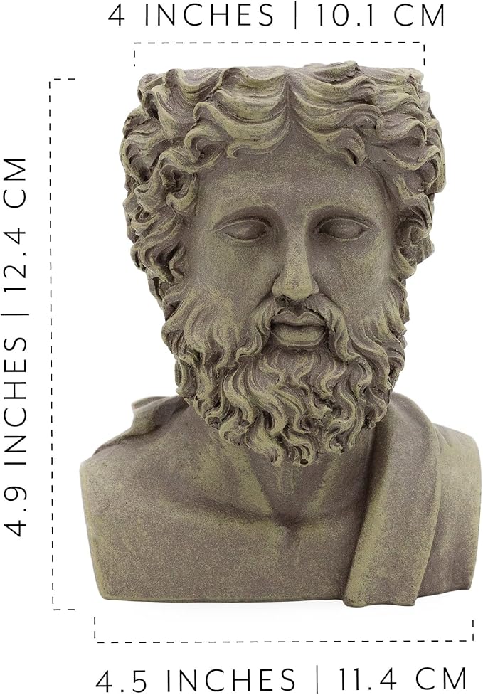 Greek God Zeus Planter Pot (Mini Size); Garden Decor Statue Head Planter