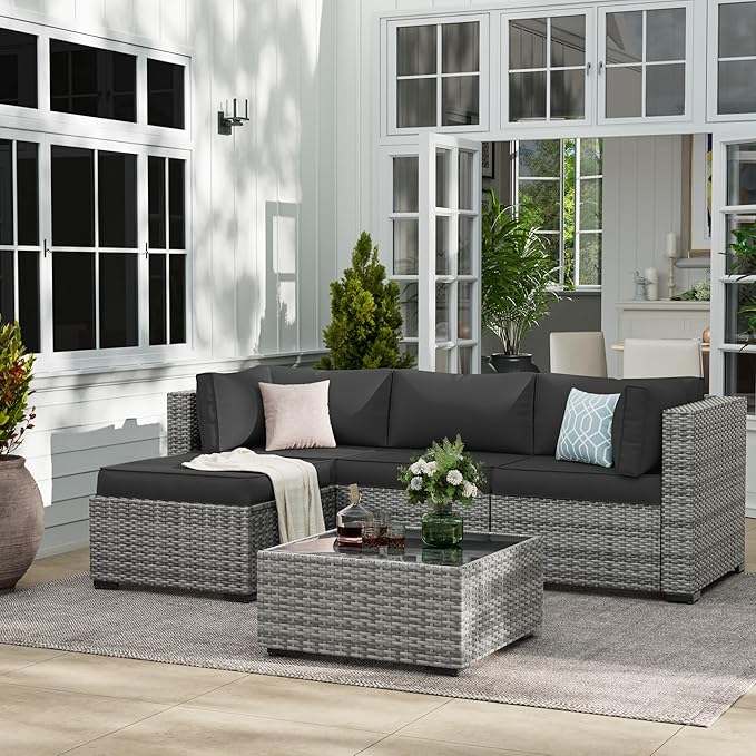 UDPATIO Outdoor Cushions for Patio Furniture, Waterproof Patio Furniture Cushions Replacement, 4" Deep Seat Outdoor Sectional Cushions for 4-seat Chair Sofa Couch, Black
