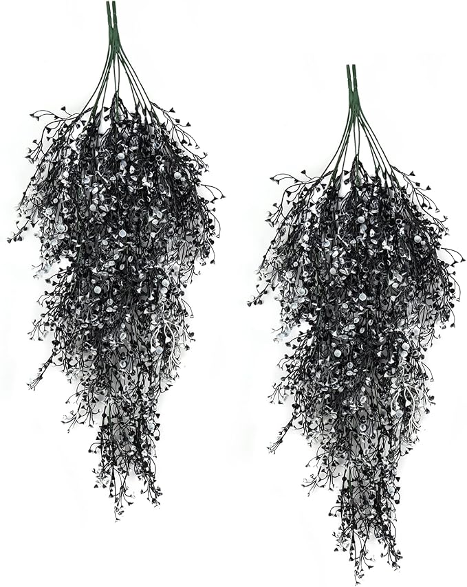 RECUTMS Hanging Fake Vines Artificial Hanging Plants Flowers 4Pcs Faux Ivy Ferns Wall Plants for Bedroom Indoor Outdoor Garden Patio Halloween Thanksgiving Decoration (Black White)
