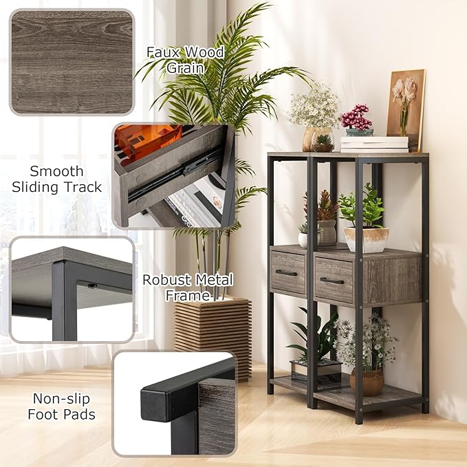 Giantex 3 Tier Tall Plant Stand Indoor, 36 Inch Corner Plant Holder with Drawer & Metal Frame, Modern Plant Shelf for Multiple Flower Pots, Square Plant Tables for Balcony, Living Room (2 Pack)