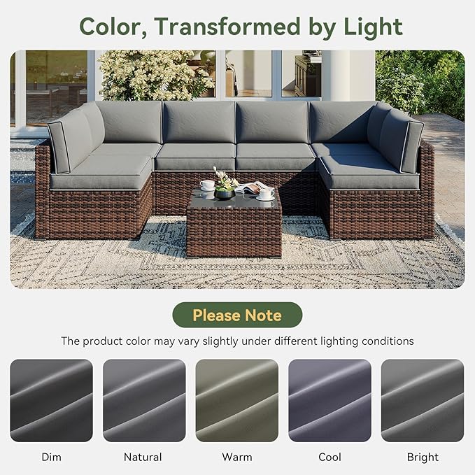 Aoxun Outdoor Replacement Cushions for Patio Furniture, Waterproof Sofa Cushion for 6-Seat Rattan Wicker Sectional Patio Conversation Sets, 14-Piece Cushions Set for L-Shape Couch, Gray