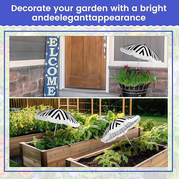 Abbylike 2 Pack Plant Umbrellas for Outdoor Plants, 26" Larger Tassel Garden Umbrella Sun Shade, Upgraded 43.3" Higher Adjustable Angle Sun Shade Cover Umbrellas for Garden Potted Flower