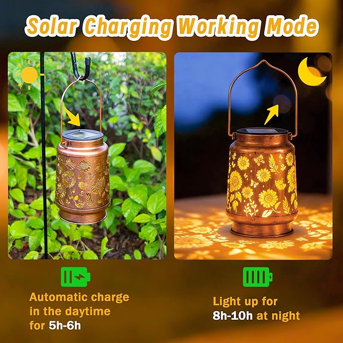 2 Pack Sunflower Solar Lantern Lights, Outdoor Lanterns Garden Decor, Hanging Solar Lantern for Backyard Porch Patio Table Yard Balcony Lawn Pathway, Gifts for Women Grandma Mom