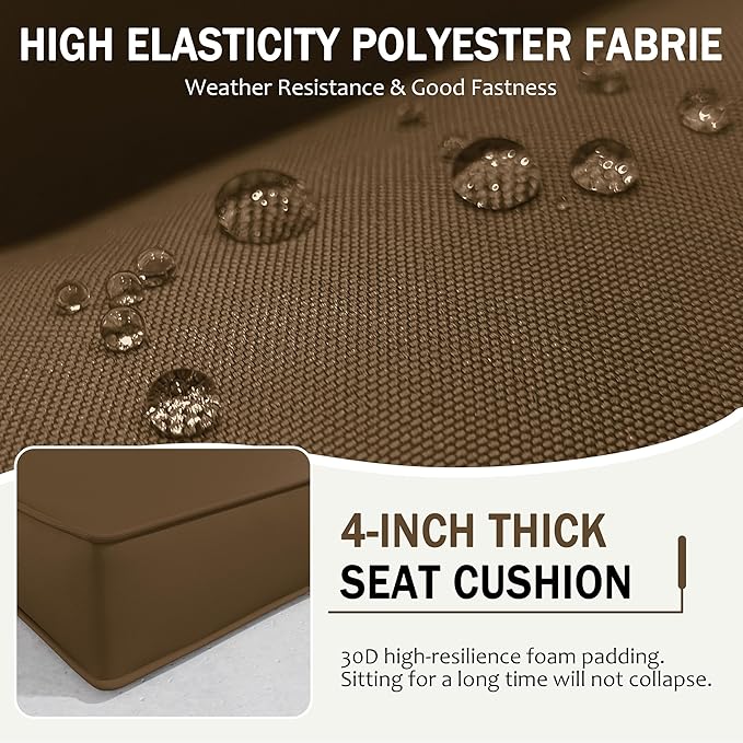 Outdoor Cushions for Patio Furniture with 5 Pillows, Waterproof Patio Furniture Cushions Replacement, 4" Deep Seat Outdoor Sectional Cushions for 4-seat Patio Furniture Chair Sofa Couch,Chocolate