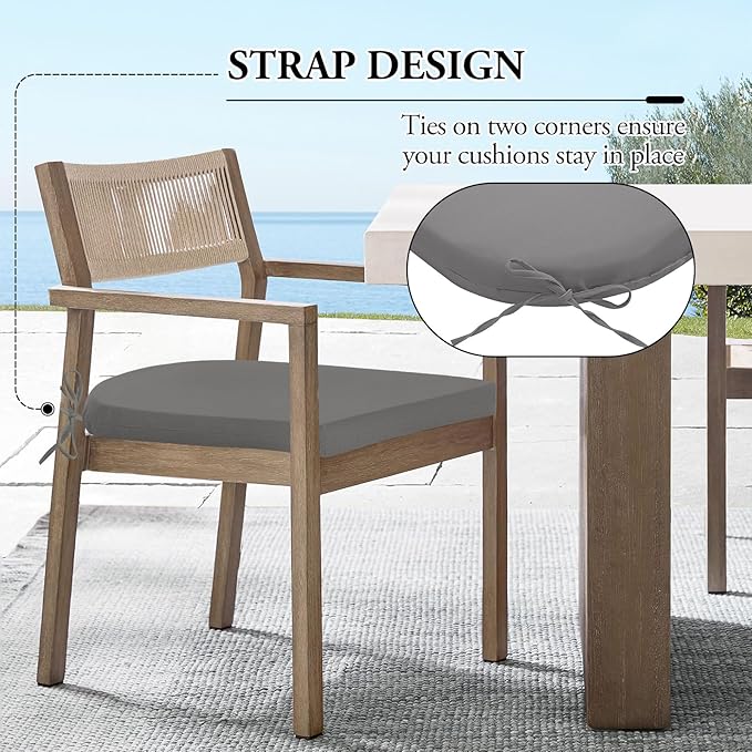 Wellsin Outdoor Chair Cushions for Patio Furniture - Patio Chair Cushions Set of 4 - Water Resistant Round Corner Outdoor Seat Cushions 17"X16"X2", Light Grey