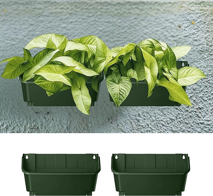 Maxona Vertical Garden Planter - 2 Pack, 13 inch Wall Mounted Planter for Patio Outdoor Decor, Home Green Plastic Pot Balcony Plant Vegetable Fruit Herb Hanging Pocket Holder Flowerpot