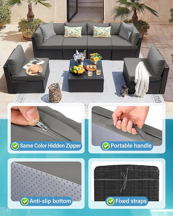 YEFU Outdoor Cushions for Patio Furniture: Replacement Cushions for Outdoor Furniture - Waterproof Couch Cushion - Fade-Resistant/Easy Clean - 14 Piece Sectional Cushion - Non-Slip/Storage Bag/Grey