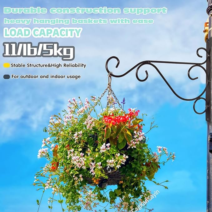 Fashion&cool Hanging Plant Brackets, Pack of 2 10 inch Iron Wall Mount Plant Hanging Hooks Metal Wall Brackets Hangers for Indoor Outdoor Planter Bird Feeder Lanterns Wind Chimes with Screws
