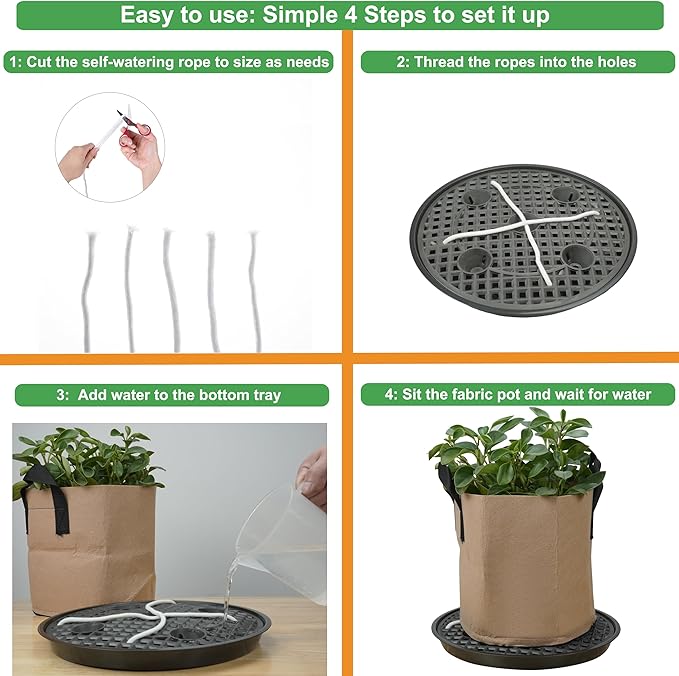 4 Pack 12 inch Self Watering Base for Fabric Grow Bag, Self-watering Plastic Elevated Plant Saucer Stand, Automatic Watering Tray for Non-woven Planter Flower Pot Growth Tent Greenhouse Indoor Outdoor